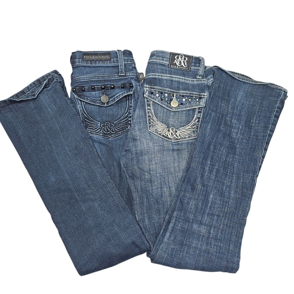 Rock & Republic VTG Y2K Bootcut Jeans Bundle Embellished Blue Sz 2